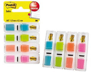 Post-it – Karteireiter 6834 11,9 mm x 43,1 mm, transparent, 3+1 gratis sortiert, 35 Tabs pro Spender