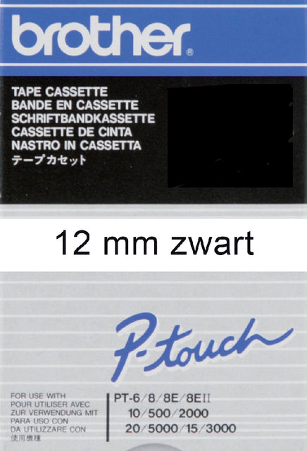 Etikett Band Bruder P-Touch TC-201 12mm schwarz auf Weiß
