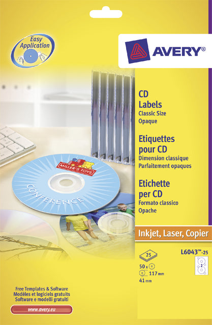 Beschriftung Avery L6043-25 CD Weiß 50 Stück