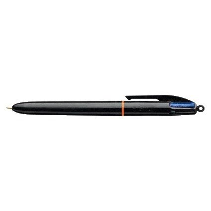 Bic - Kugelschreiber 4 Farben Pro mit Ring mittelschwarz | 12 Stück