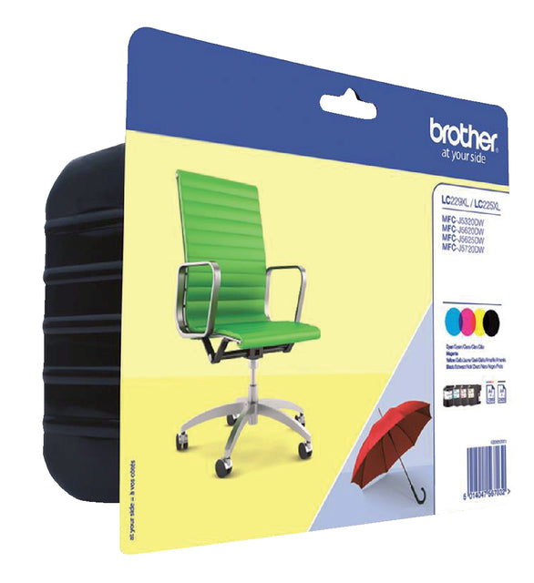 Inkcartridge Bruder LC-229XLVALBP Schwarz + 3 Farben HC