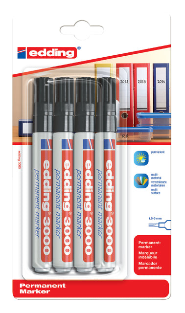 Filztip Edding 3000 runde schwarze 1,5-3mm Blase bis 4st | 10 Stück