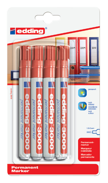 Filztip Edding 3000 runde rot 1,5-3 mm Blase bis 4st