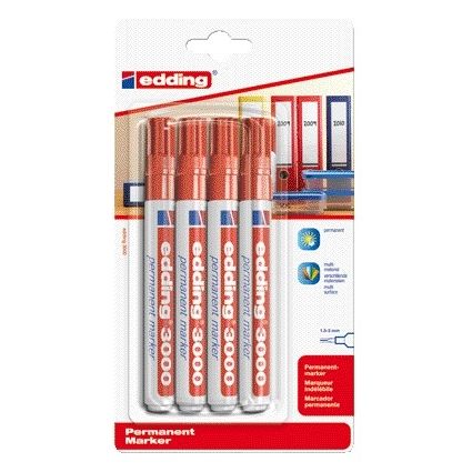 Edding - Filzstift 3000 rund 1,5-3mm rot Blister à 4 Stück | 10 Stück