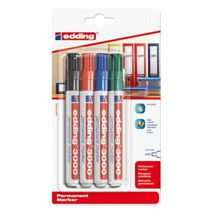 Edding - Filzstift 3000 rund 1,5-3 mm, sortiert, Blister mit 4 Stück