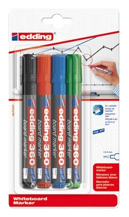 Edding – Whiteboard-Marker 360 rund 1,5–3 mm, sortiert, Blister mit 4 Stück