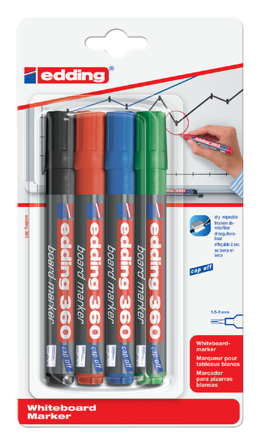 Filz -Tip Edding 360 Whiteboard rund um Assorti 3mm Blister bei 4 | 10 Stück
