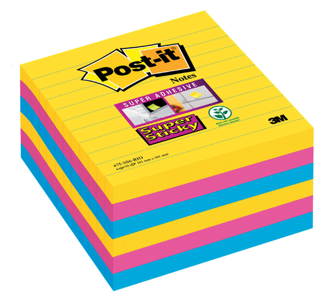 Memoblok 3m post-it 675 super klebry 101x101mm line rio