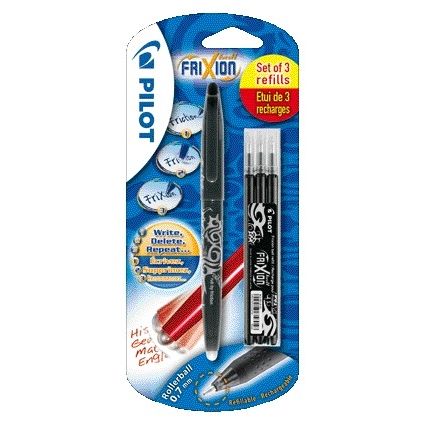 Pilot - Tintenroller friXion medium schwarz Blister mit 1 Stück + 3 Nachfüllungen