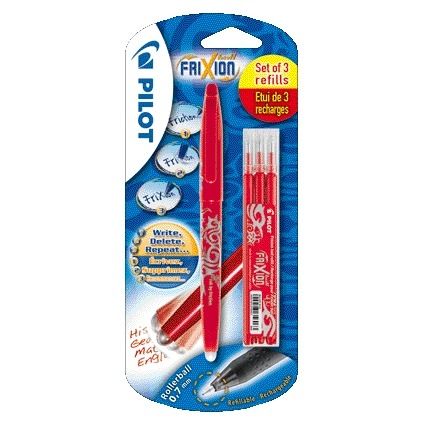 Pilot - Tintenroller friXion mittelrot, Blisterpackung mit 1 Stück + 3 Nachfüllungen