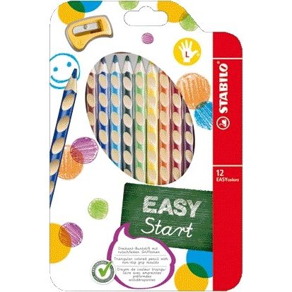 STABILO - Buntstifte 331 Easycolors für Linkshänder, inklusive Bleistiftspitzer, sortierte Schachtel mit 12 Stück