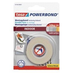 Tesa - Doppelseitige Montage ® Powerbond Indoor 1,5mx19mm weiß | 12 Stück