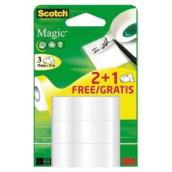 Scotch - Klebeband Magic 19mmx15m 2+1 gratis unsichtbar 3 Rollen | 24 Stück