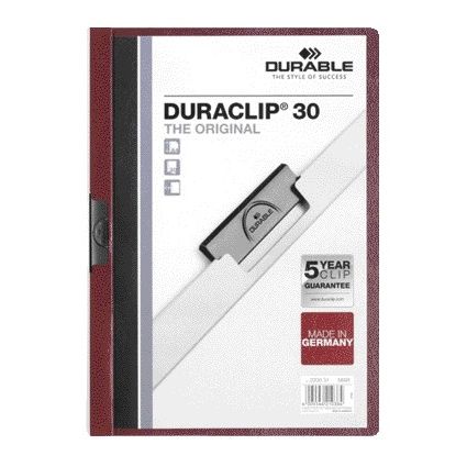 Langlebig - Klemmmappe Duraclip A4 3mm 30 Blatt Aubergine | 25 Stück