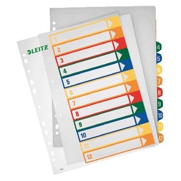 Leitz - Tab WOW A4+ 11-Loch 1-12 PP sortiert | 10 Stück