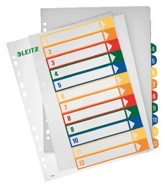 Leitz - Tab WOW A4+ 11-Loch 1-12 PP sortiert | 10 Stück