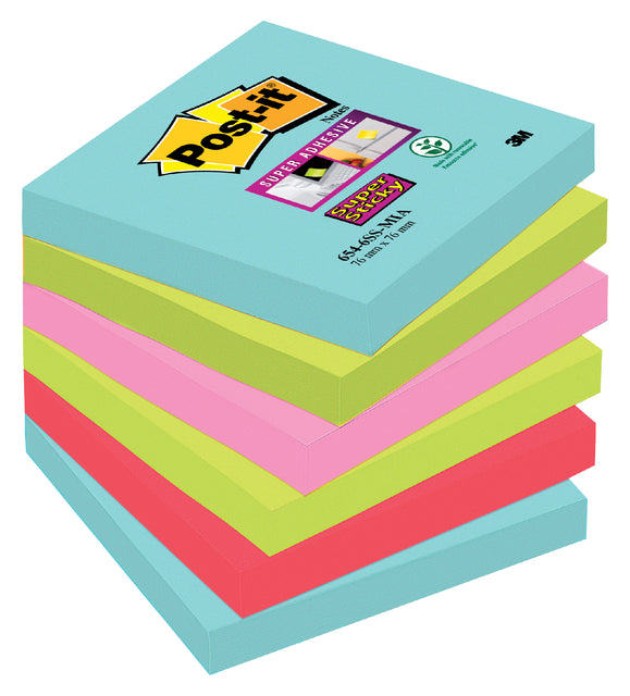 Memo-Block 3M Post-It 654 Super Sticky 76x76mm Miami