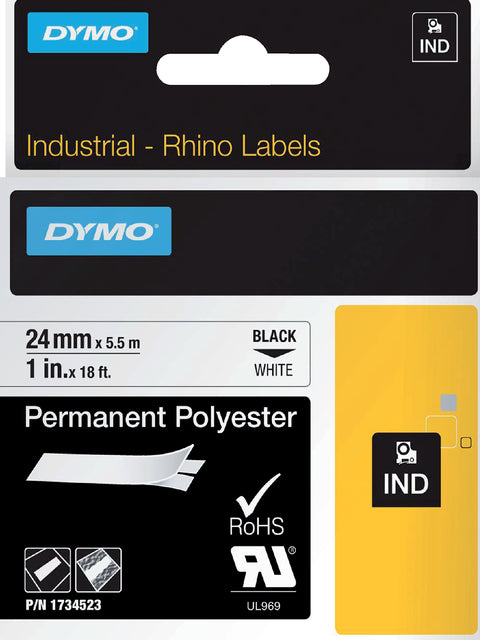 Etikett Tape Dymo Rhino 1734523 Polyester 24 mmx5,5 m schwarz auf w