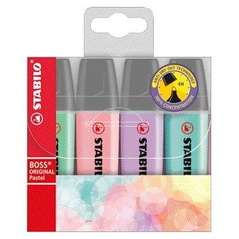 Stabilo - Textmarker BOSS Original 70/4 Pastell, sortiert, Karton mit 4 Stück