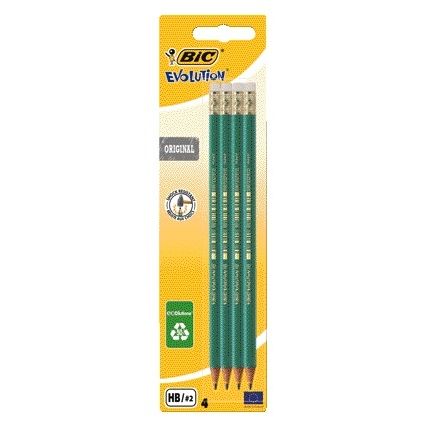 Bic Ecolutions - Bleistift Evolution ecolutions sechseckig HB mit Gummiverschluss, Blisterpackung mit 4 Stück