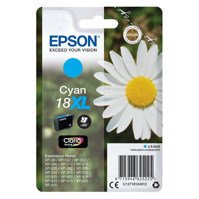 Epson - Ink Patrone 18xl, 450 Seiten, OEM C13T18124012, Cyan