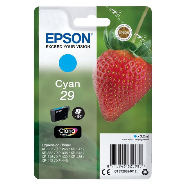 Epson - Ink Patrone 29, 180 Seiten, OEM C13T29824012, Cyan