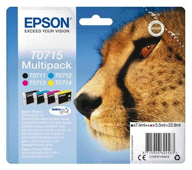 Epson - Tintenpatrone T0715 schwarz + 3 Farben | 8 Stück