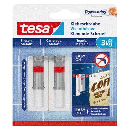 Tesa - Klebeschraube® Fliesen Metall 3kg verstellbar weiß 2 Stück