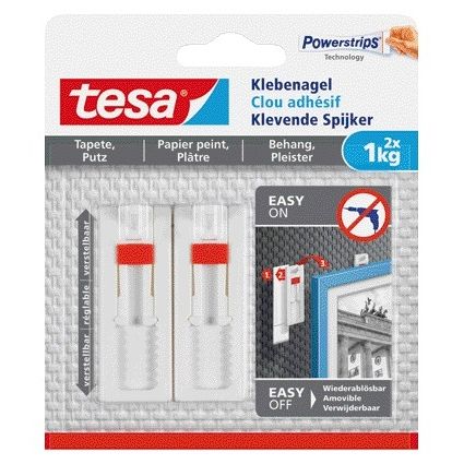 Tesa - Klebenagel® Tapeten und Putz 1kg verstellbar weiß 2 Stück