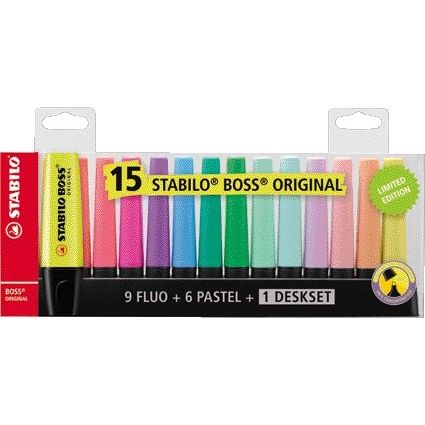 STABILO - Textmarker BOSS Original 70/15 sortiertes Schreibtischset mit 15 Teilen