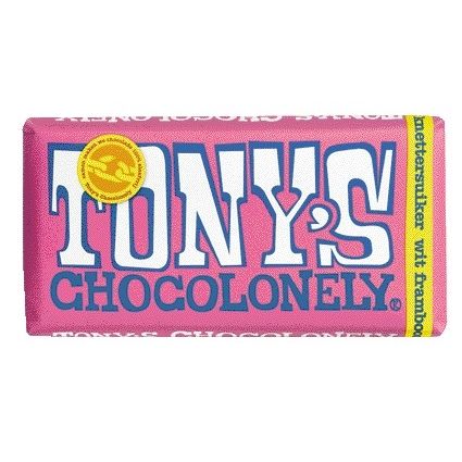 Tony's Chocolonely - Knisterzuckerriegel mit weißer Himbeere und Schokolade, 180 g | 15 Stück