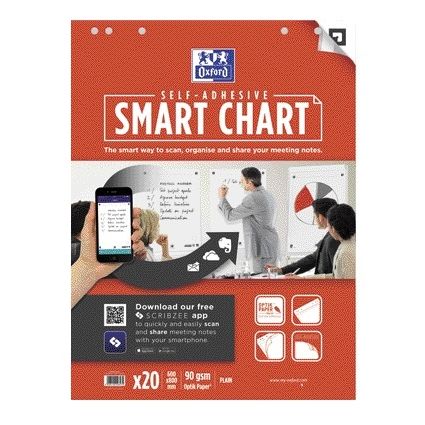 Oxford – Flipchart-Papier Smart 60 x 80 cm, selbstklebend, blanko, 90 g, 20 Blatt