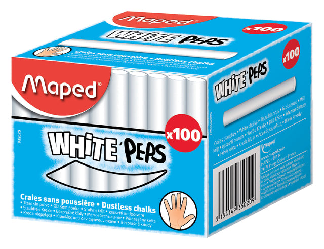 Blackboard -Kreide kartierte WhitePeps Box mit 100 Teilen Weiß