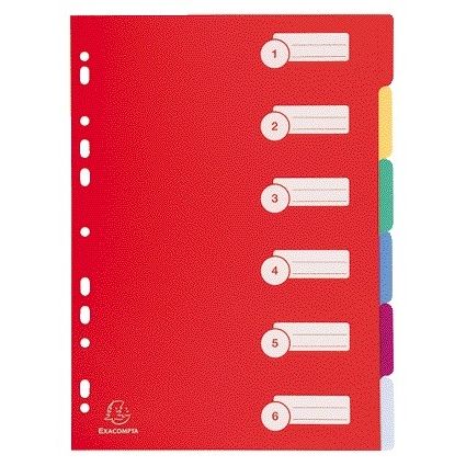 Exacompta - Tabs 225x297mm 11-Loch 6-teilig sortiert PP | 25 Stück