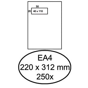 Hermes – Umschlagurkunde EA4 220 x 312 mm, Fenster links, 4 x 11 cm, selbstklebend, weiße Box mit 250 Stück