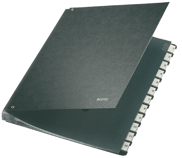 Term Ordner Leitz 1-12 270x18x345mm Hardboard Black Schwarz