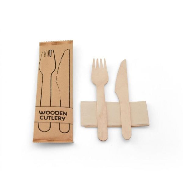Besteckset Holz Messer - Gabel - Serviette 100-teilig