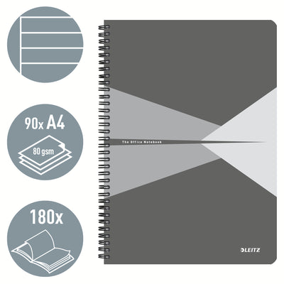 Leitz - Notizbuch, ft A4, Einband aus PP, liniert, grau
