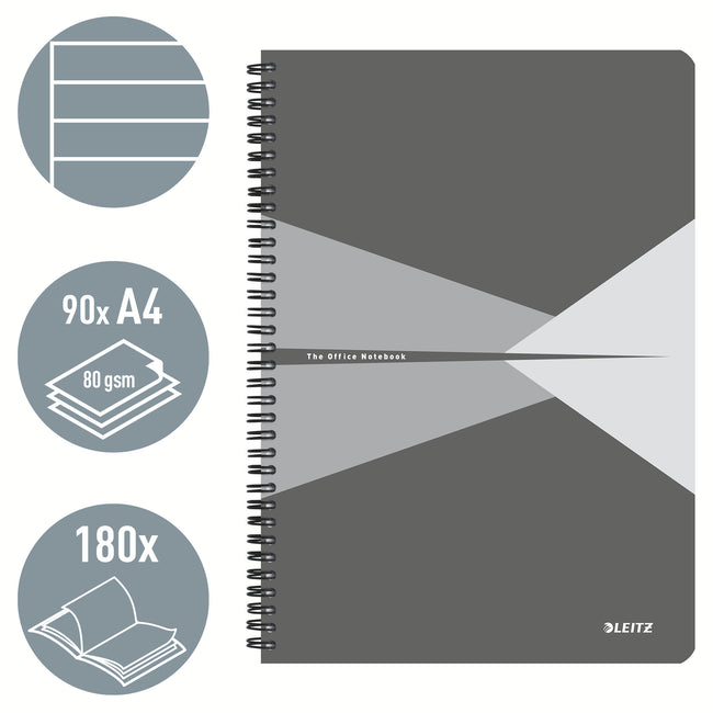 Leitz - Notizbuch, ft A4, Einband aus PP, liniert, grau