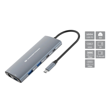 CONCEPTRONIC -   DONN06G laptop dock poortreplicator Bedraad USB 3.2 Gen 1 (3.1 Gen 1) Type-C Grijs