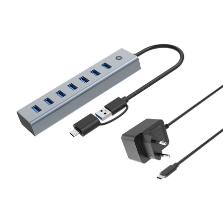 CONCEPTRONIC -   HUBBIES21GP interface hub USB 3.2 Gen 1 (3.1 Gen 1) Type-A 5000 Mbit/s Grijs