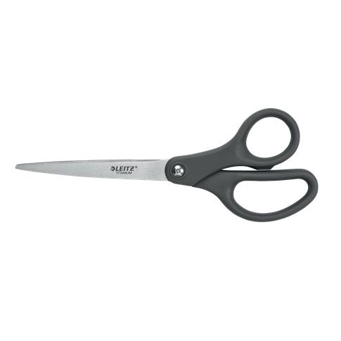 Leitz - Schere, ft 18 cm, rechts und links, scharfe Spitze, Titan, grau, Blister à 1 Stück