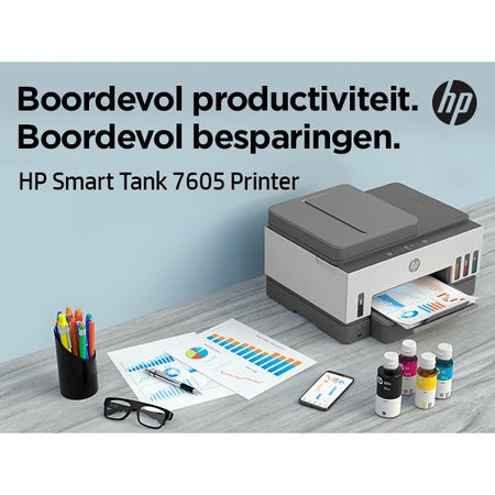 HP INC. -  Smart Tank 7605 Draadloos All-in-One Kleur Printer, Dubbelzijdig printen; Kopieerapparaat, Scanner