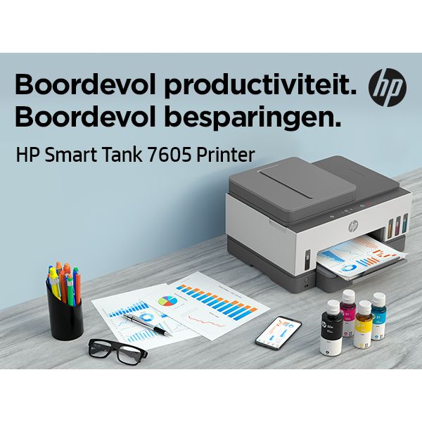 HP INC. -  Smart Tank 7605 Draadloos All-in-One Kleur Printer, Dubbelzijdig printen; Kopieerapparaat, Scanner