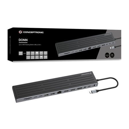 CONCEPTRONIC -   DONN32B laptop dock poortreplicator Bedraad USB 3.2 Gen 1 (3.1 Gen 1) Type-C Grijs, Zilver