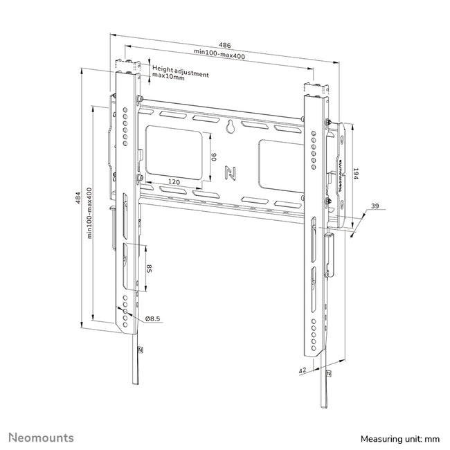 Neomounts -   WL30-750BL14 Heavy duty muurbeugel 42-75 vlak vergrendelbaar snelle installatie TÜV