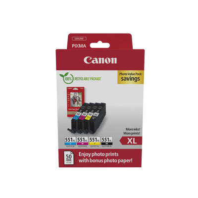 Canon - Foto-Vorteilspaket CLI-551XL, 660 Seiten, OEM 6443B008, 4 Farben