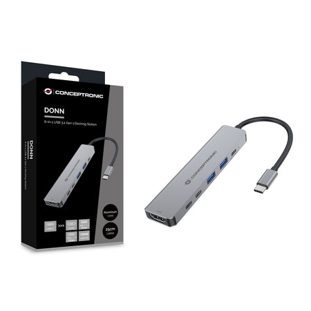 CONCEPTRONIC -   DONN33G laptop dock poortreplicator Bedraad USB 3.2 Gen 1 (3.1 Gen 1) Type-C Zilver