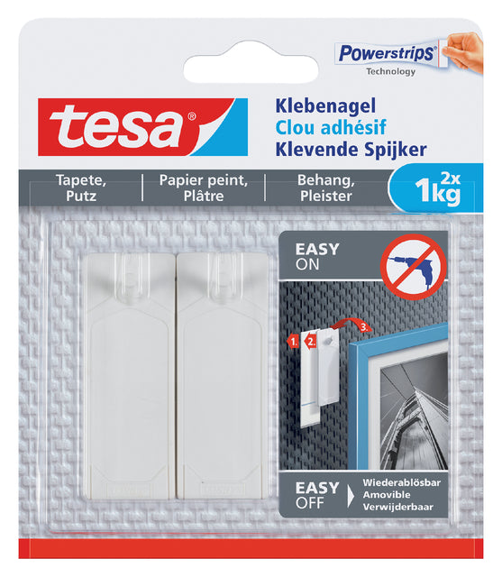 Tesa - Klebstoffnagel für Tapeten und Gips, Kapazität 1 kg, Blasen von 2 Teilen