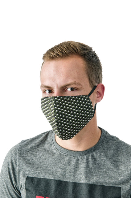 Brandless - waschbare Mundmaske, grüne Würfel Motiv, Größe: Herren, Packung mit 5 Teilen